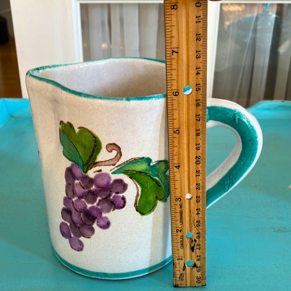 Ceramic Pitcher “Chianti” With Grapes, Leaves Design, Turquoise, 1 Quart - Picture 7 of 10
